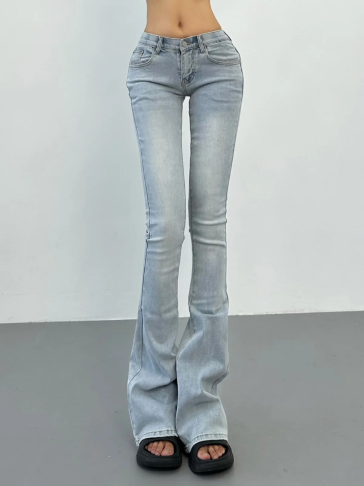 Jeans de Campana de Cintura Baja y Corte Ajustado, Estilo Americano, para Mujer, que Realzan la Cintura y las Cas, Pl...