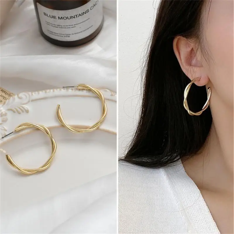 925 Silver Needle Retro Earring Geometric Luxury Golden Earrings Advanced Irregular Circle Earhook Exaggerated Earrings