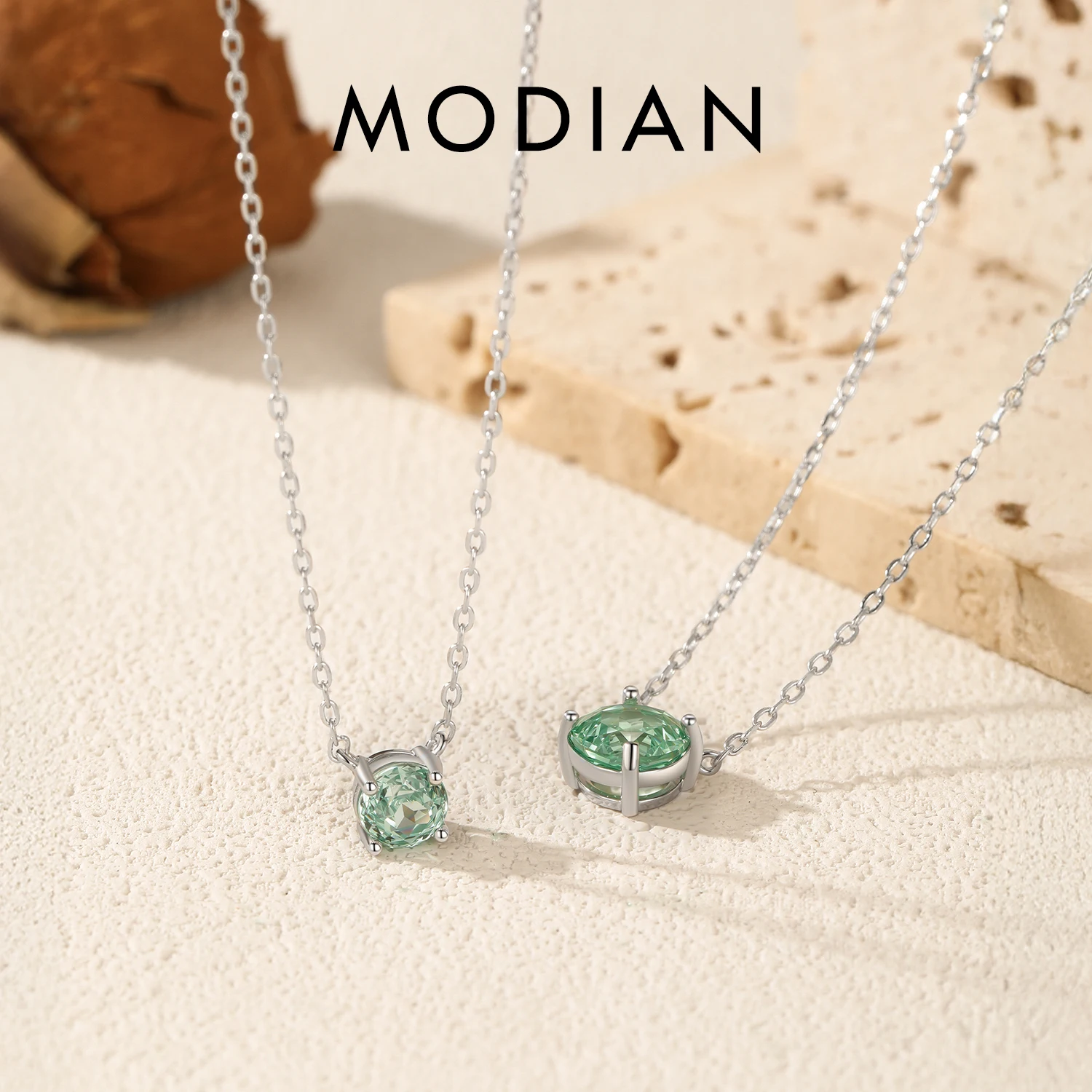 

MODIAN 925 Sterling Silver Original Romantic Pendant Necklace Sunset Color Zirconia Octagon Necklaces For Women Fine Jewelry