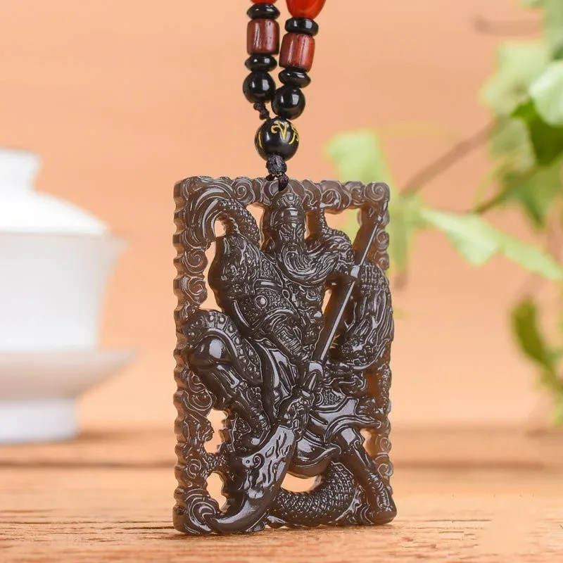 

Natural Smoky Purple Double Sided Handcarved Guan Gongyu Pendant Fashion Jewelry Men and Women Wu Caishen Necklace Gift