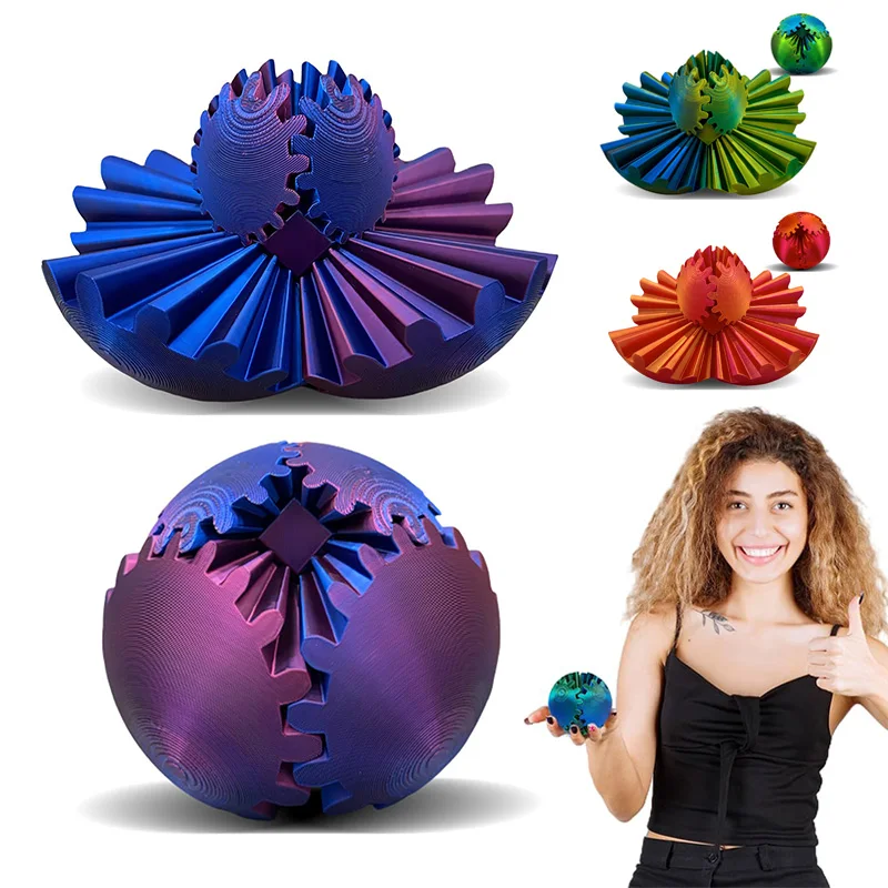 Gear Ball Imprimée En 3D – Boule à Engrenages Rotative Anti-stress, Jouet De Bureau Lumineux Arc-en-ciel, Diamètre 8,5 Cm