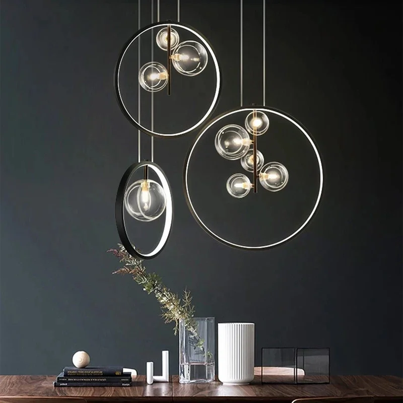 Imagem -05 - Nordic Simples e Elegante Led Luzes Pingente Decoração de Metal Ring Lâmpadas Penduradas Lustre de Teto Lâmpada da Sala de Estar