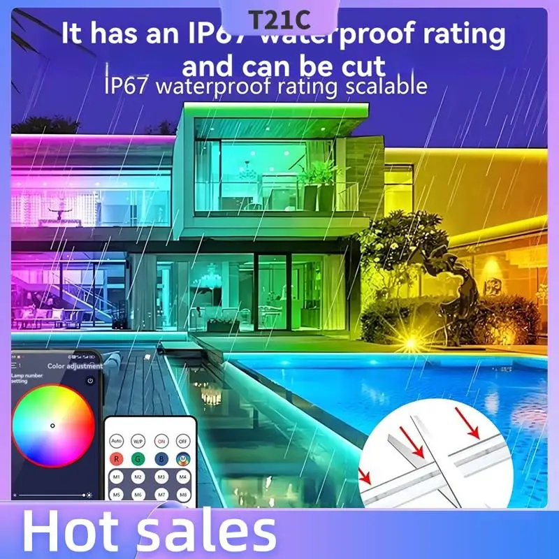 

T21C RGB Neon Light Strip 5M Waterproof Color Change Remote Control 24Key For Bedroom Room Outdoor Decor Lighting Strips