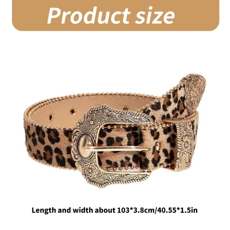 Popular Belt Elegant Engraved Buckle Belt Leopard Print Waistband for Shorts