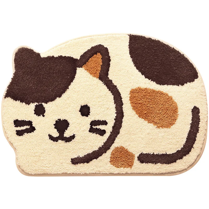 3D Animal Shape Flocking Cartoon Floor Mat Household Bathroom Doormat Absorbent Non-slip Foot Mat Bedroom Decorative Carpet