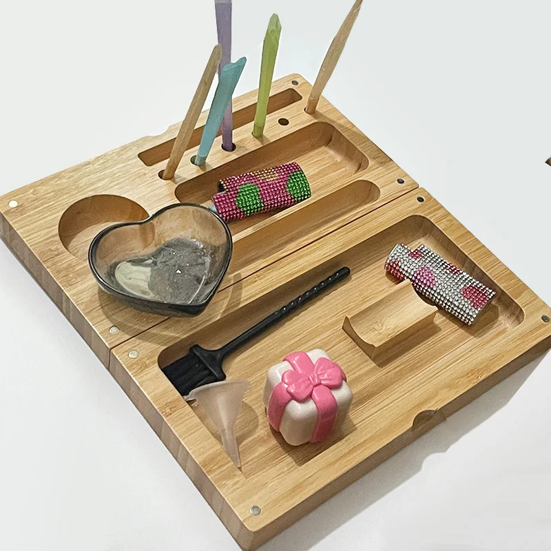 Foldable Bamboo Tray Rolling Cleaning Brush PreRolled Grinders Backflip Tray Console Living Room Organizer Spice Mill Stand Tool