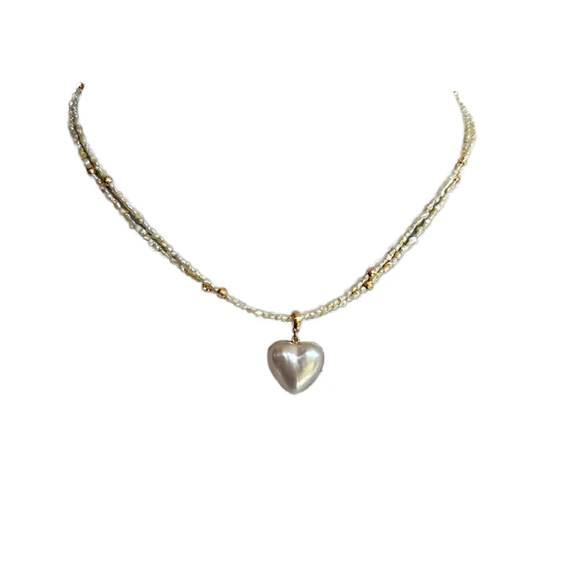 Elegant Versatile 15mm White Seawater Heart Mabe Pearl Pendant Necklace with 18K Gold Universal Clasp and Silver Beads