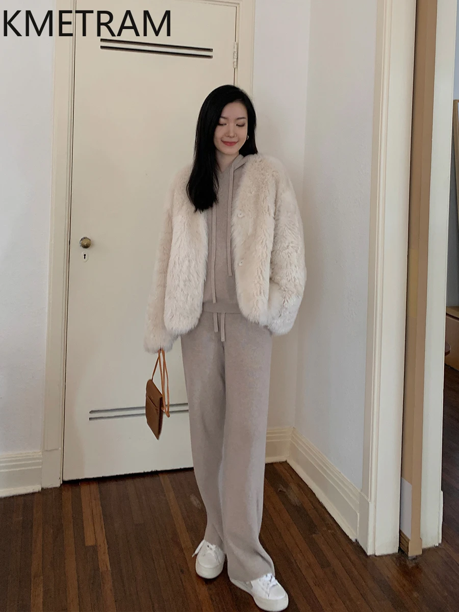 천연 투스카니 양털 양피 양면 퍼 재킷 여성 럭셔리 V넥 숏 리얼 퍼 코트 겨울 여성 의류 2025