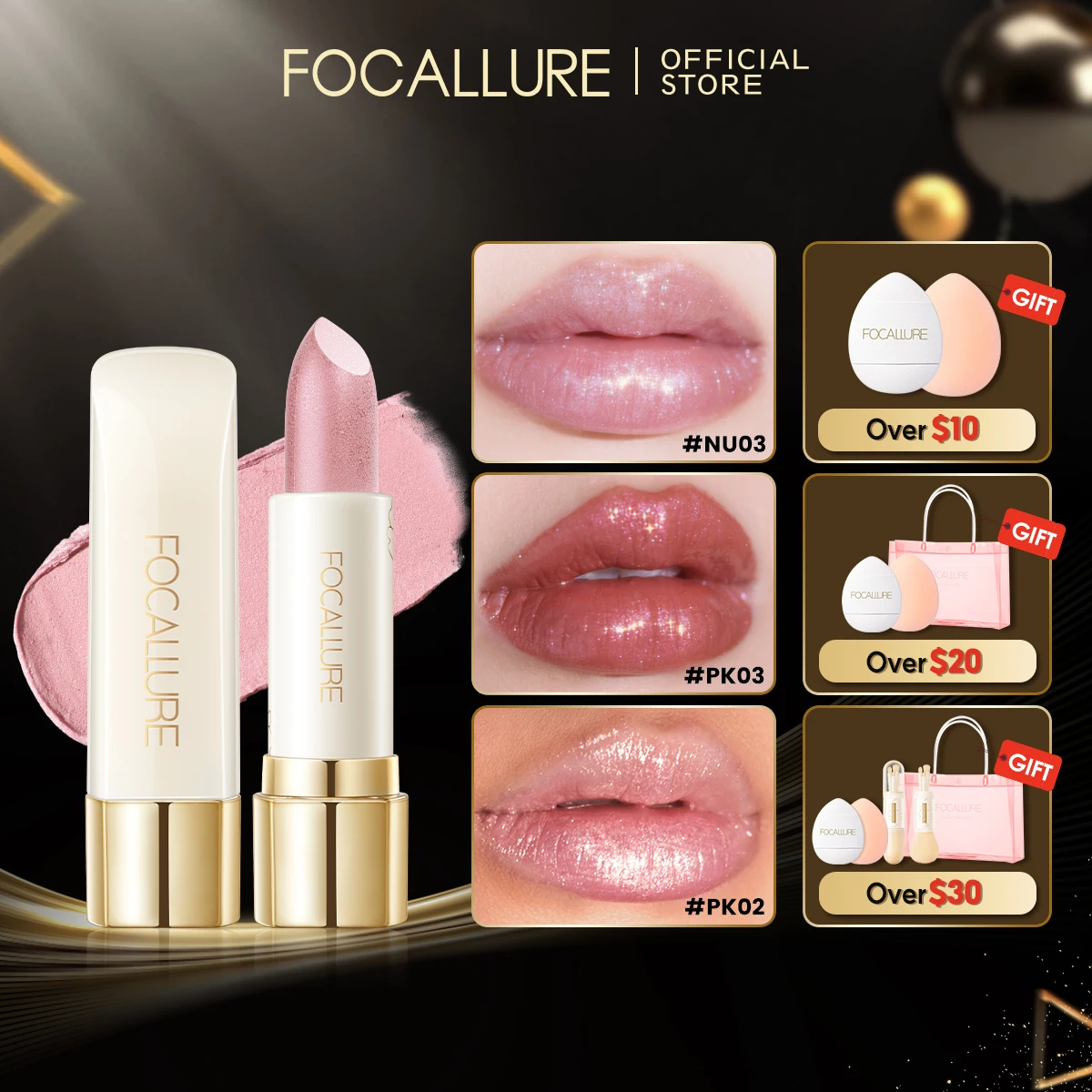 FOCALLURE Glitter Lip Balm 8 Colors Shimmer Lips Plumper Moisturizing Lipstick Long Lasting Waterproof Lip Care Makeup Cosmetics