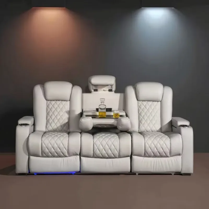

Sofa Sectional with Led Light 3 Seats Modern Set Leather Recliners Auditorium Chair Cinema Sofa Home Theater Furniture