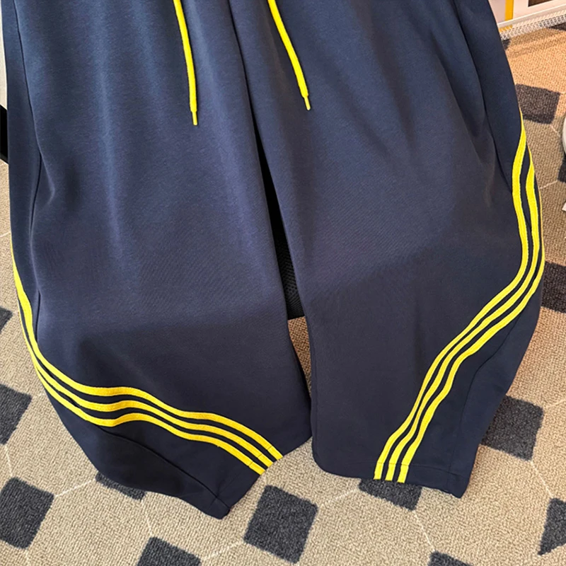 الرجعية تقسم اللون بلو طباعة عارضة السراويل فضفاضة التخسيس واسعة الساق تصميم للرجال والنساء ربيع الخريف مريحة تناسب #5