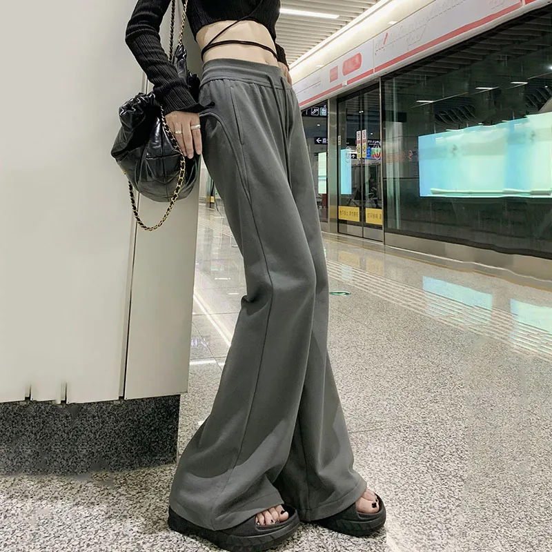 Xpqbb Gray Wide Leg Trousers Female American Vintage High Waisted Flared Pants Women Casual All-match Joggers Baggy Sweatpants