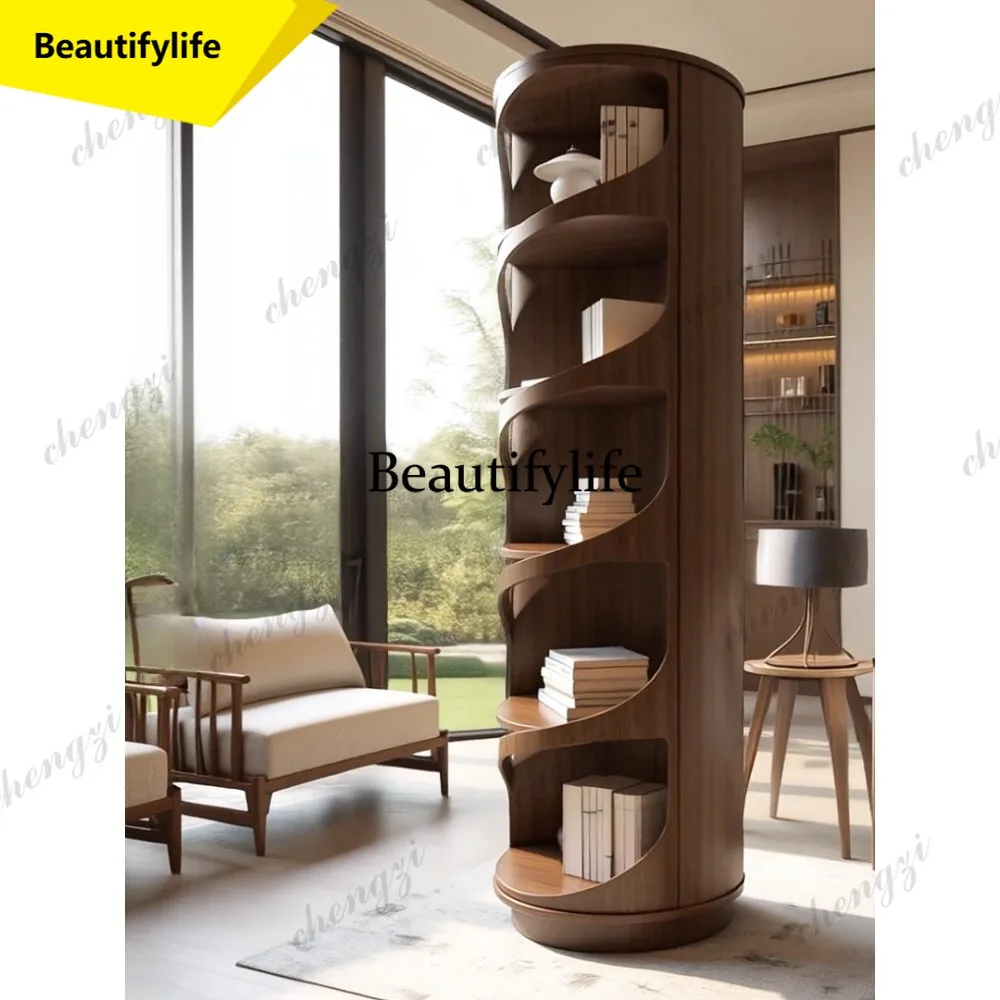 M9344  Creative Home Rotating Bookshelf Solid North American Black Walnut Wood Living Room Display & Storage Shelf 360°