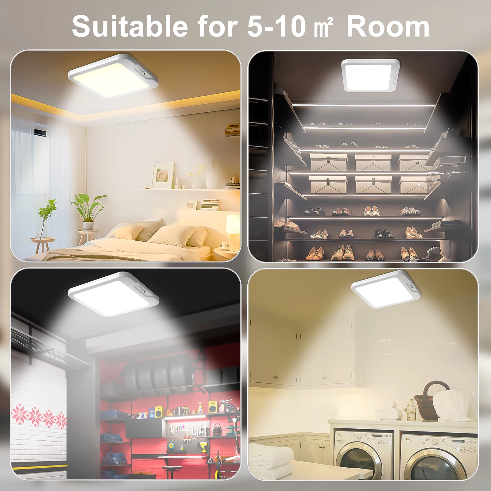 Rechargeable Battery Operated Ceiling Light, Motion Sensor Light Indoor Wireless Shower Lamp & Remote 3000K 4500K 6500K for Room