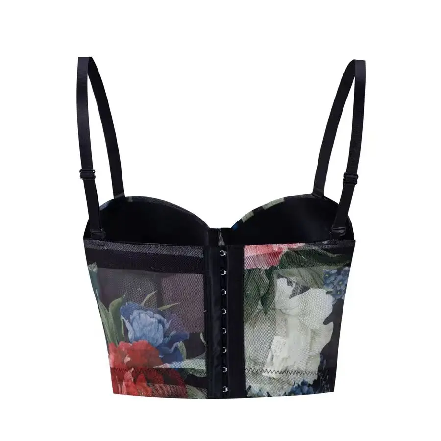 Women Sexy Floral Corset Tank Top Nightclub Party Short Chest Binder Camisole Girl Push Up Tube Top Camisole Lady Bra Lingerie