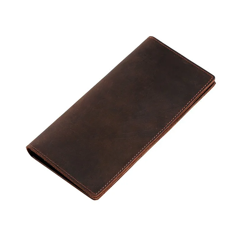 Genuine Leather Men's Long Wallet Retro Crazy Horse Skin Credit Card Holder Clutch Purse