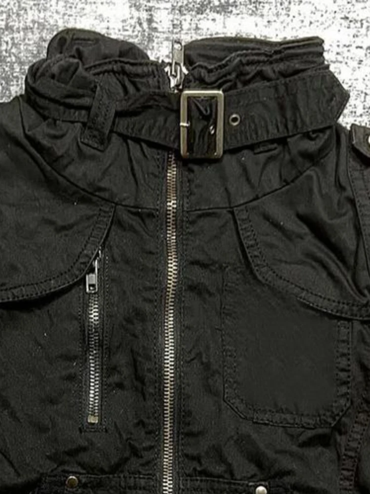 Vintage Gothic Harajuku Stand Neck Coat Women's Zipper Fashion Subculture Jacket Casual High Street Grunge Y2k Clothing 2025 New