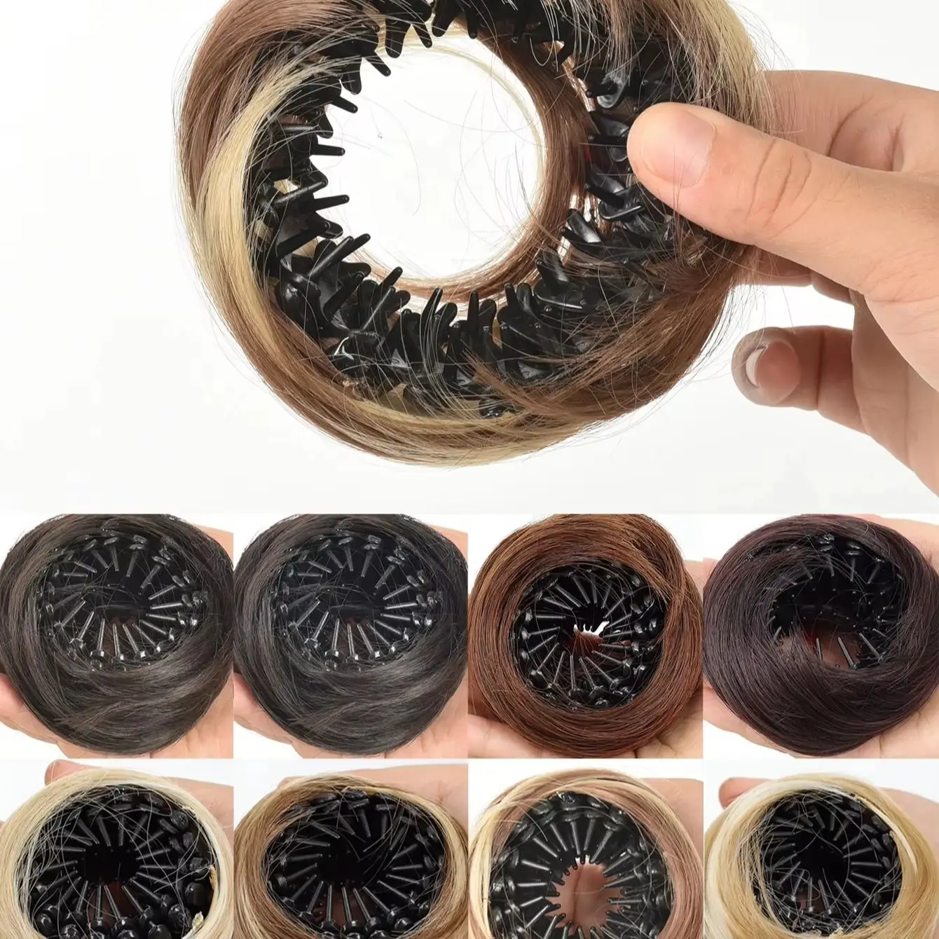 Image of Synthetischer Haarknoten mit elastischen Clips, gerader Donut-Haarknoten, Haarperücke in Vogelnestform, einziehbare Haarteile