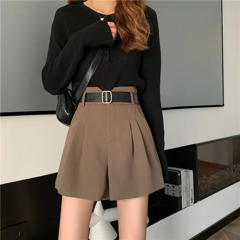 Pantaloncini Donna Estate Elegante Lady Office Gamba larga Impero Solido Stile coreano All-match Semplice quotidiano A-line Bottoms Ulzzang Mujer