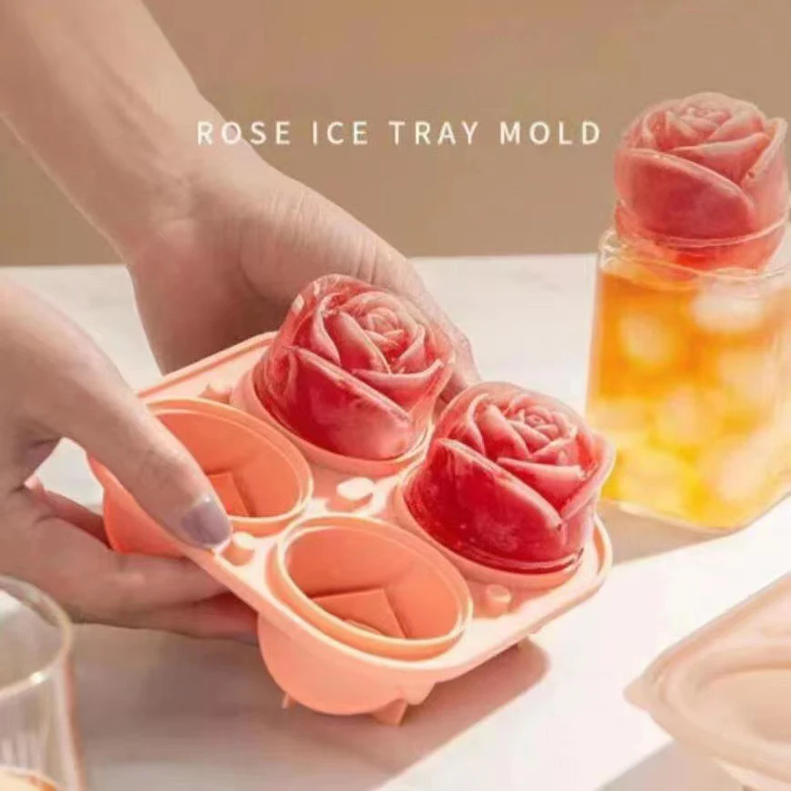 3D Rose Silicone Ice Molds 4-Hole Ice Cube Tray Flower Shape Ice Ball Maker Kitchen Bar Utensils Accessory view 3