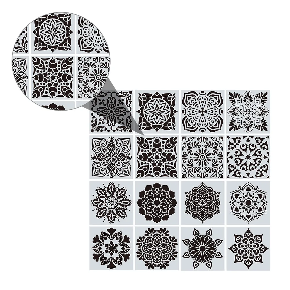 Floor Wall Painting Stencils 16 Piece Reusable Hollow Templates for DIY Home Decor and Tile Art