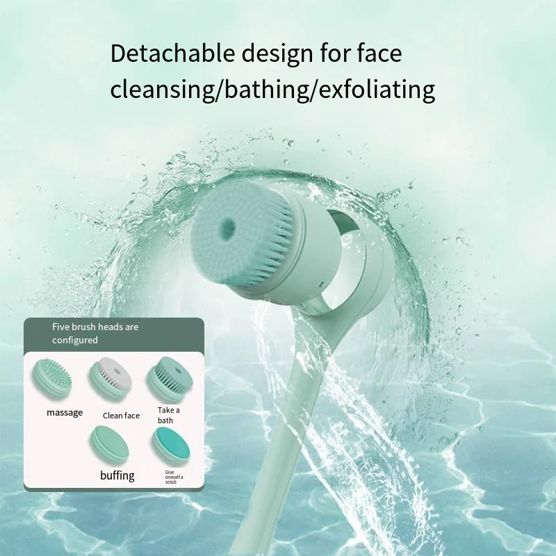 Long Handle Bath Brush - with 5 Brush Heads Powerful Scrubbing, Exfoliating, and Massaging Tool for Bathing, Face Cleansing