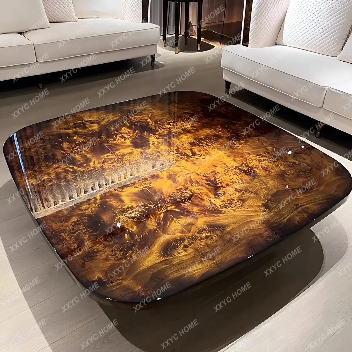L light luxury coffee table villa size square bright paint rounded corner tea table