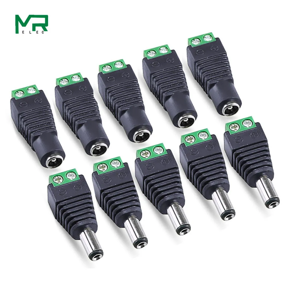 10pcs  green Male + Female 5sets 12V 2.1x5.5MM DC Power Jack Plug Audio AUX free welding socket Connector