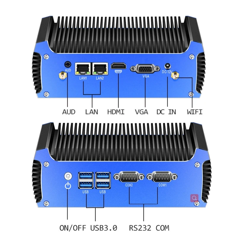 Helorpc 2LAN2COM Mini PC industriale con supporto Inter i5-5200U/I7-5500U Win10/11 Linux Pfense WiFi Firewall Computer senza ventola