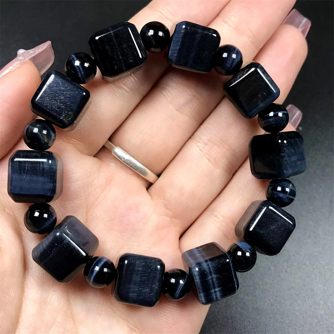 

12mm Natural Blue Tiger's Eye Stone Bracelet Jewelry For Women Men Healing Gift Wealth Crystal Beads Rare Gemstone Strands AAAAA