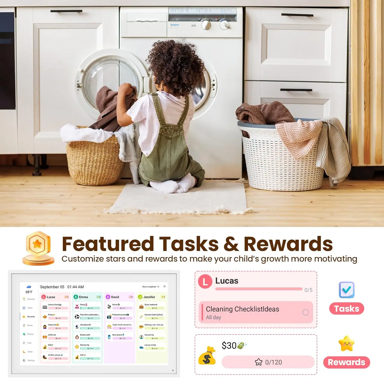 15.6 Inch 64G Digital Smart Calendar Chore Chart FHD Interactive Touchscreen Wall Desk Mount Electronic Smart Family Planner