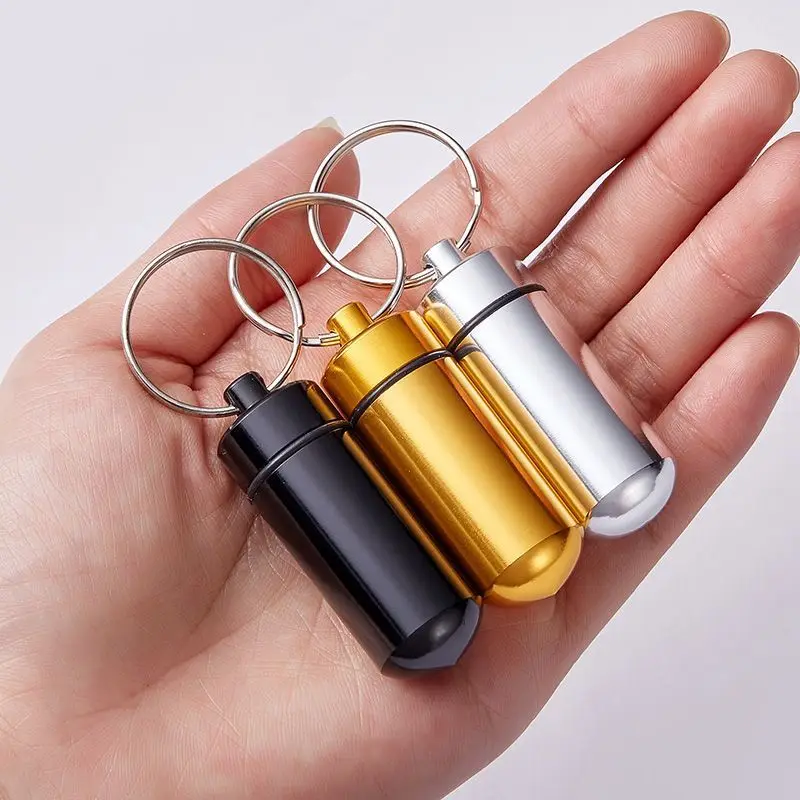 Portable Pillbox Waterproof Sealed Bottle  Keychain Mini Pill Case for Travel Emergency Medication Storage Key Ring Holder