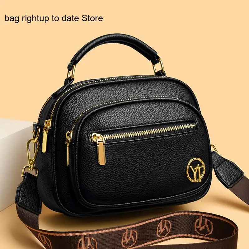 Soft Pu Leather Versatile Large Capacity Three-Layer Practical Single Shoulder Crossbody Handbag for Women
