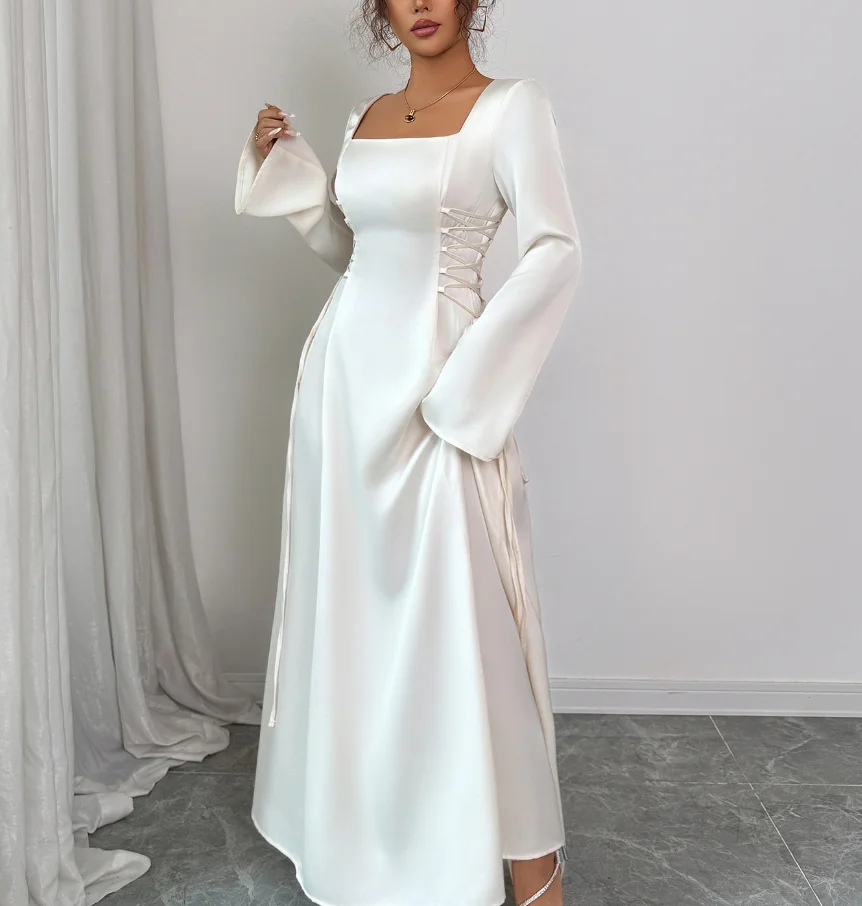 

2025 Women's Fashion Spring and Summer Latest Elegant Casual Style Chic Minimalist Style High-End Solid Color Long Sleeved Dress