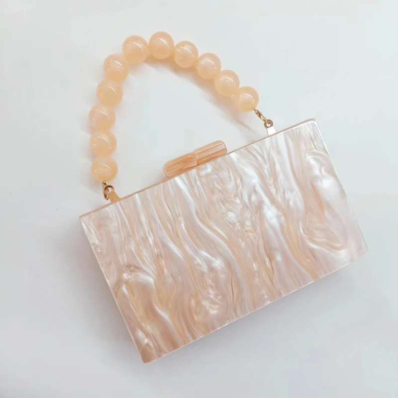 Luxury Designer Handbag Elegant Evening Women Party Beaded Wedding Makeup Bag Acrylic Clutch Trend Square Purse Hand Bag Ladies