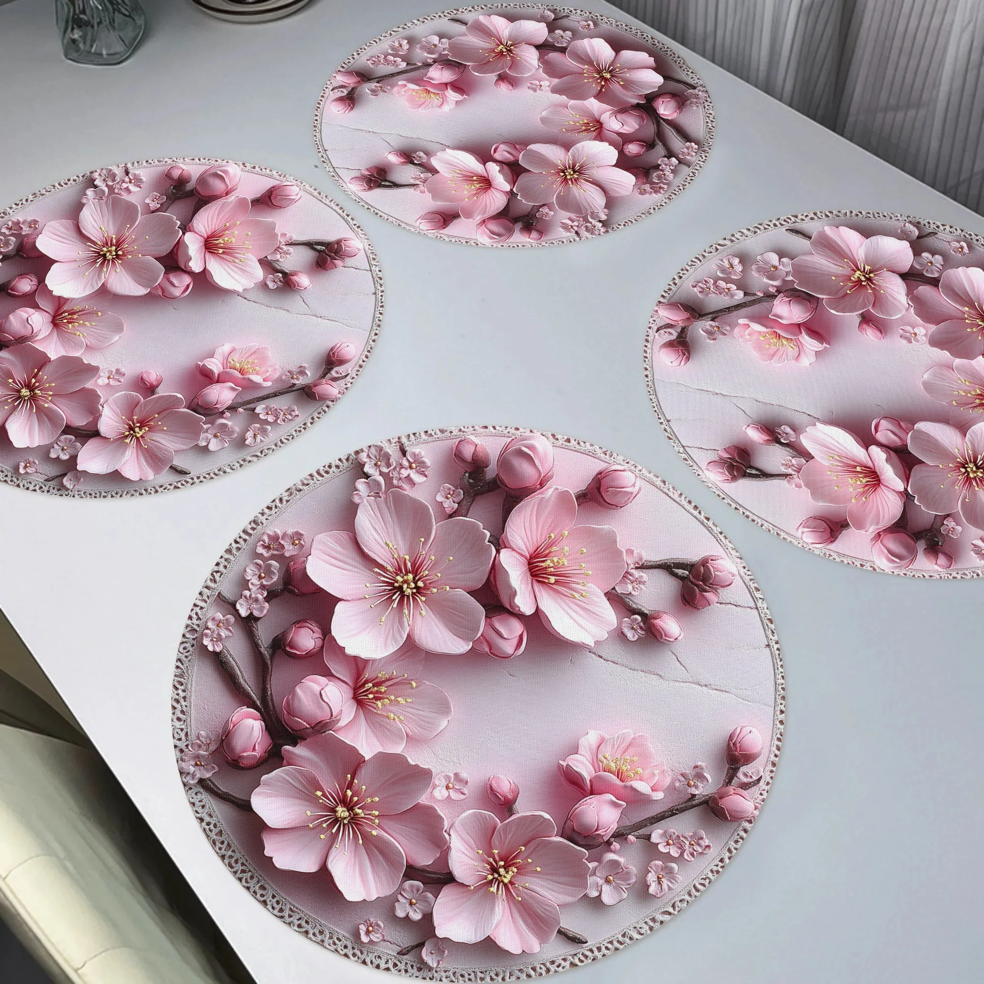 VIKAMA 4 Stück Kirschblüten-Serien-Pads, Kirschblütenzweige, Esstisch, Nachmittagstee, japanische Restaurantdekoration