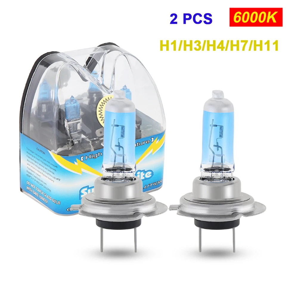 

2pcs H1 / H3 / H4 / H7 / H11 100W 6000K White Light Super Bright Car HOD Halogen Lamp Auto Front Headlight