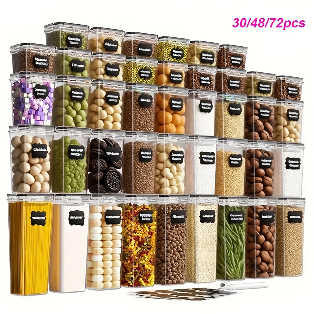 

Containers for Food Storage with Lid Seals Available in Sets of 30, 48, Or 72, Designed for Keeping Food Fresh, Storing Pasta, S