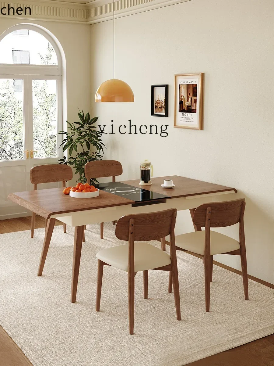 DSA Solid Wood Dining Table with Induction Cooker Integrated Household  Apartment Rectangular Dining Table