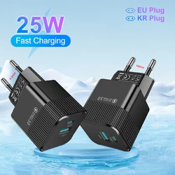 2포트 PD 25W USB C 고속 충전기 KR EU 미니 여행용 플러그 휴대폰 고속 충전 어댑터 (아이폰 15 Pro Max, 원플러스용)