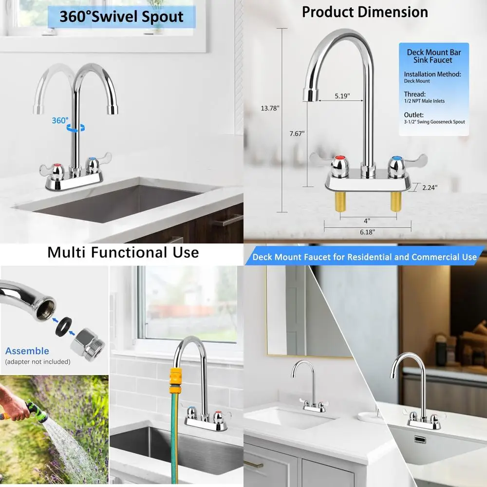 

6 Spout Dual-Handle Deck-Mounted Brass Faucet for 4 Commercial Bar Sinks, Ideal for Laundry and Outdoor Use
