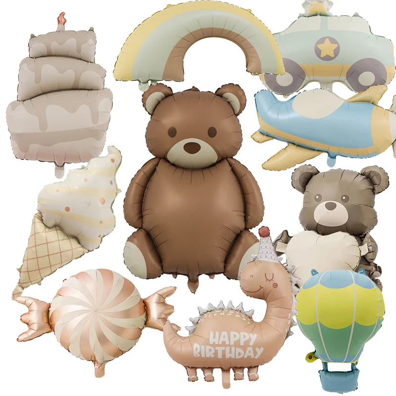 Retro Matte Birthday Balloons Large Bear Airplane Rainbow Foil Balloon DIY Decor for Birthday Party Baby Shower Decor Globos