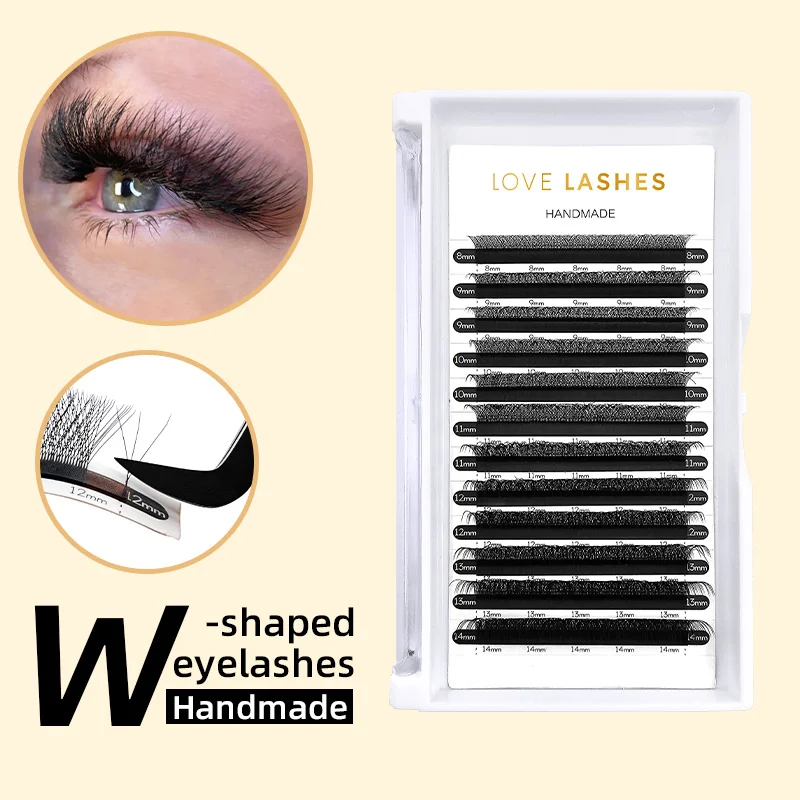 LOVE LASHES extensión de pestañas 3D en forma de W, rizado C D, abanicos de volumen prefabricados, estilo W, pestañas de visón individuales naturales