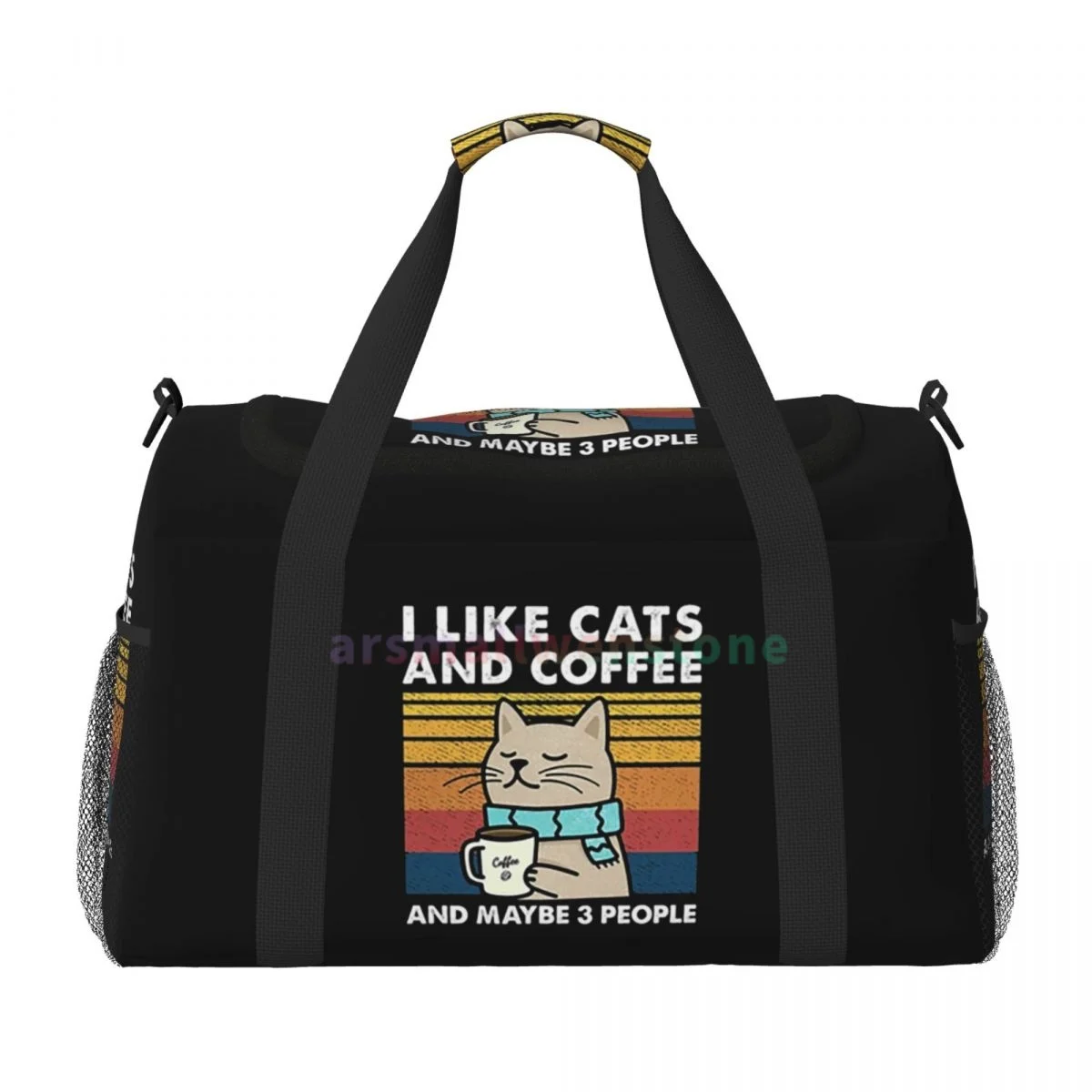 I Like Cats And Coffee Travel Duffel Bags Sport Gym Yoga Luggage Bag Personalized Weekender Bag with Shoulder Strap