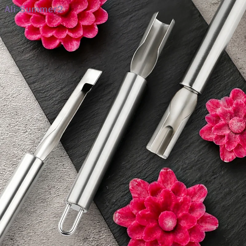 {Summer2} {Summer2} 1/3Pcs Stainless Steel Carving Knife Fruit And Vegetable Carving Knife Semicircle Water Drop Petal Shape