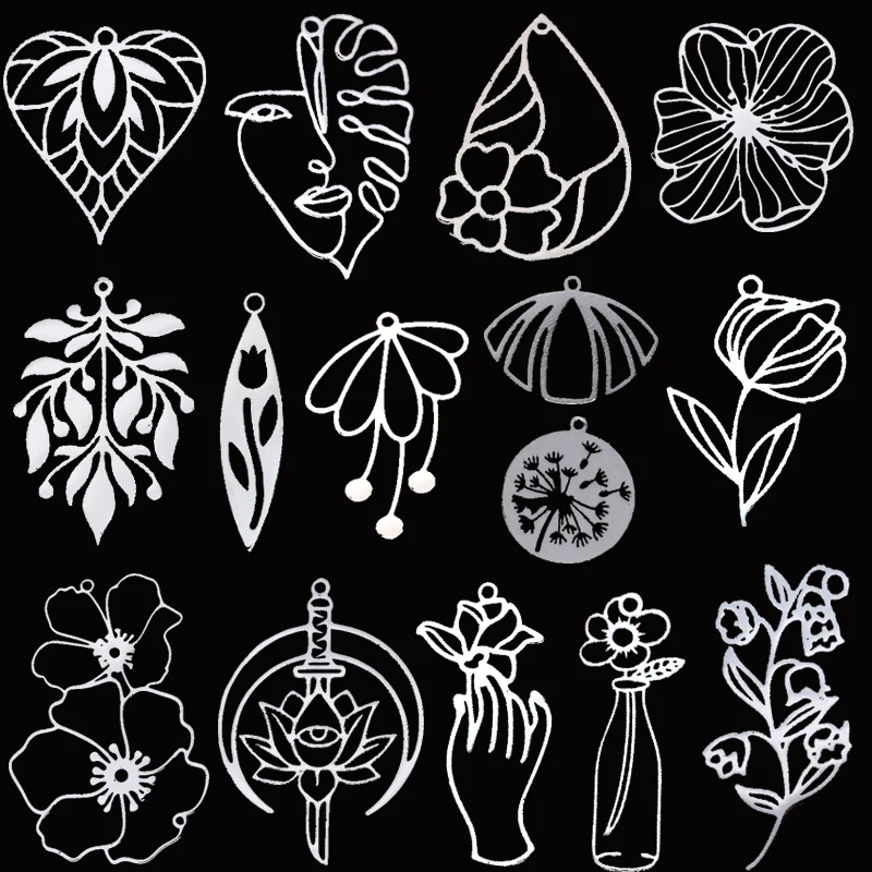 3 szt. Linia artystyczna ze stali nierdzewnej kwiat diy Vintage frędzle kolczyki Craft wisiorek Charms do tworzenia biżuterii akcesoria naszyjnikowe