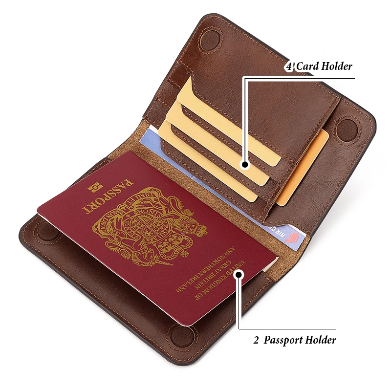 Travel Essentials Passport Holder Wallet RFID Full Grain Leather Mens Credit Card Holder Slim Purse with Vaccine Card Slot