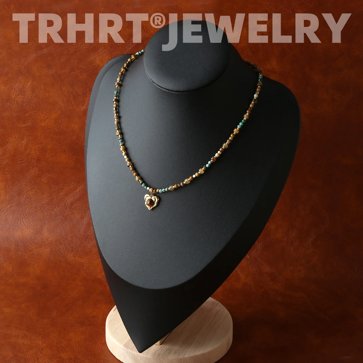 Natural Stone Beads Heart Pedant Chain Trendy Handmade Necklace Golden Summer Stainless Steel Jewelry