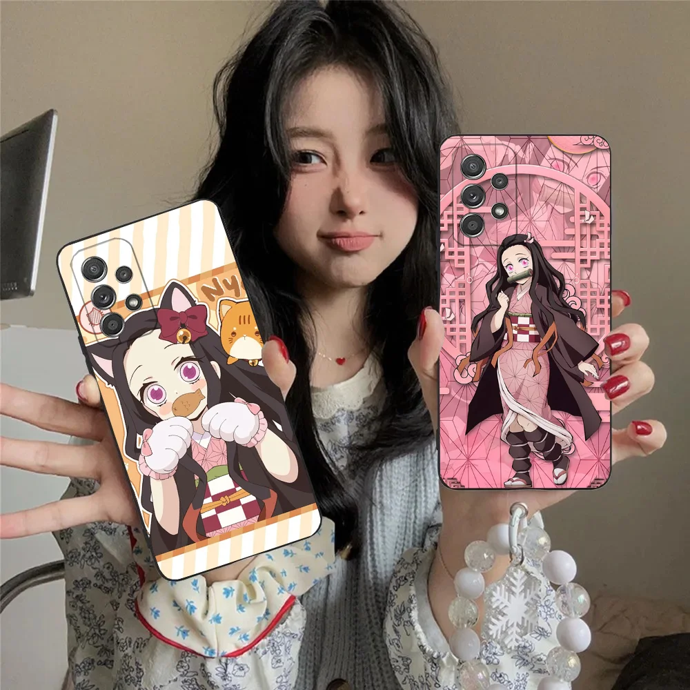 Kamado Nezuko Demon Slayer Phone Case For Samsung S24,23,22,30,21,10,9,Ultra,Plus,Lite,FE,5G Black Soft Case