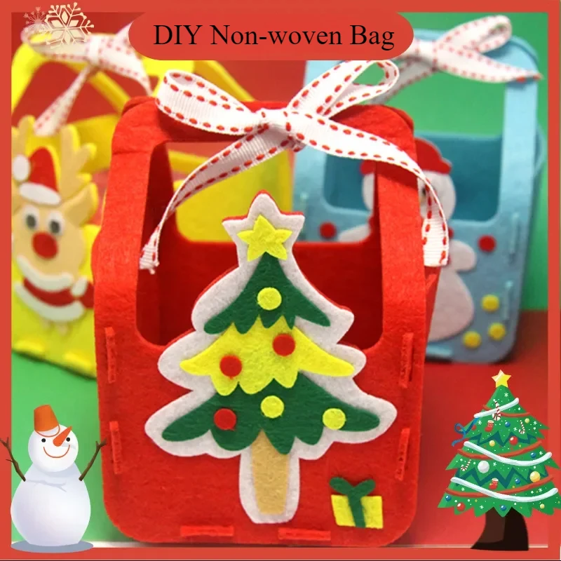 DIY Christmas Bag Kids Handmade Craft Toy Xmas Decoration Materials Kits Candy Box Handbag for Children Educational Toys Gifts